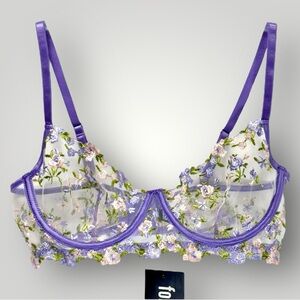 Forplay Sheer Embroidered Flowers Underwire Bra Brand New Sz S